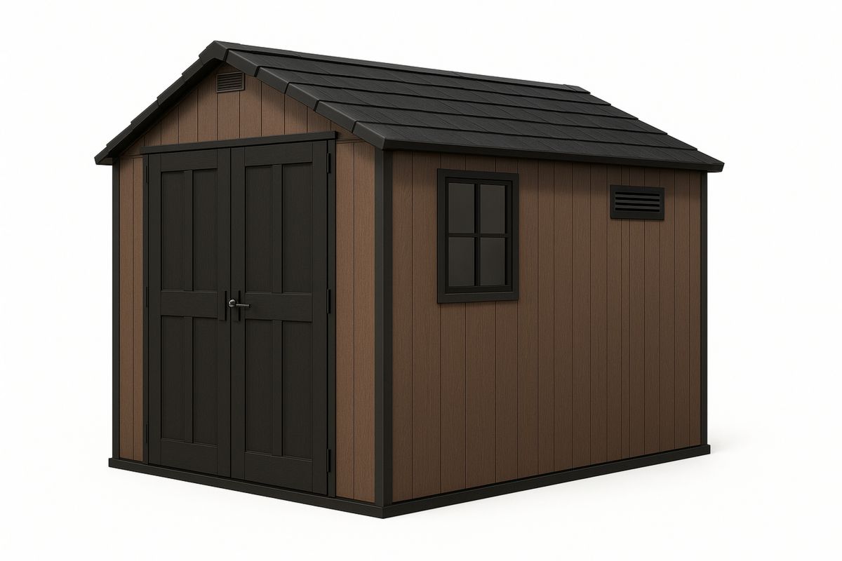 Outdoor Storage Shed Resin Double Doors with Window Brown and Black-Finerlifes