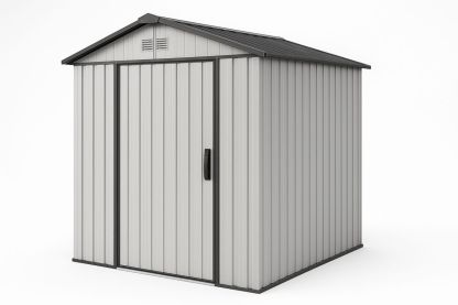 Galvanised Steel Garden Storage Shed with Sliding Door Grey 2m x 2m x 2m-Finerlifes