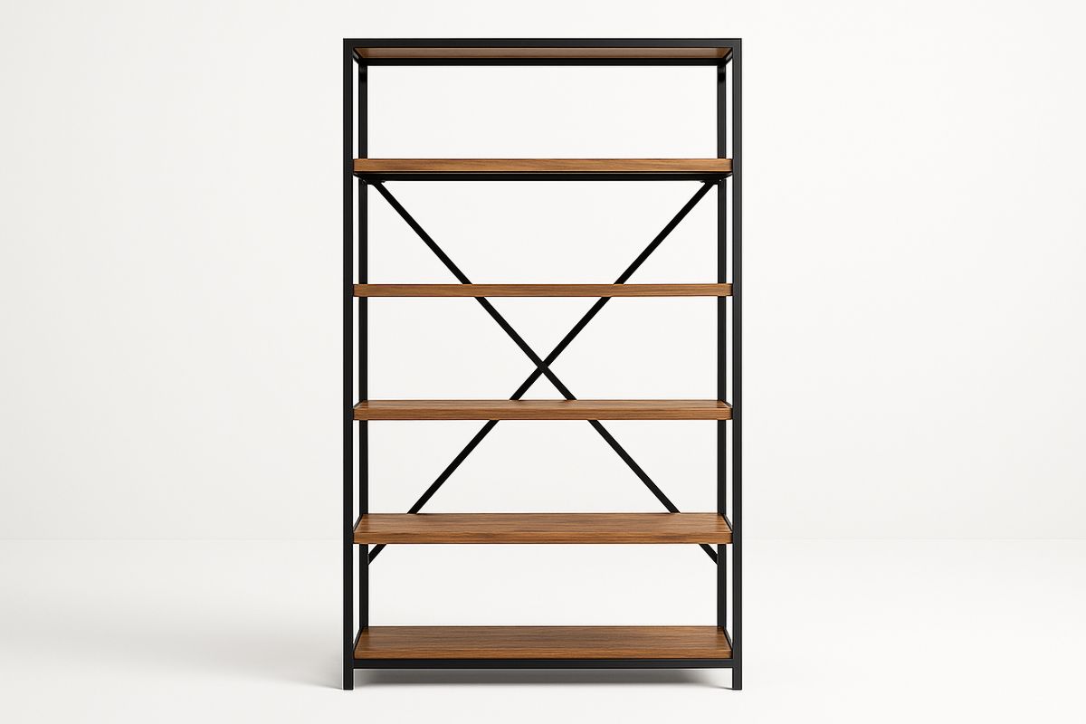 5-Tier Metal Frame Bookshelf with Wood Shelves Black 180cm-Sleekwaysy