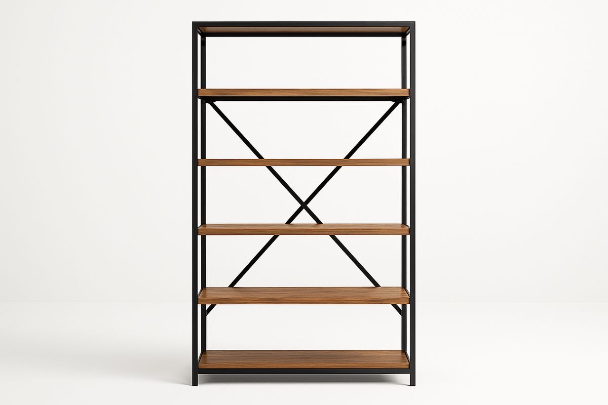 5-Tier Metal Frame Bookshelf with Wood Shelves Black 180cm-Sleekwaysy