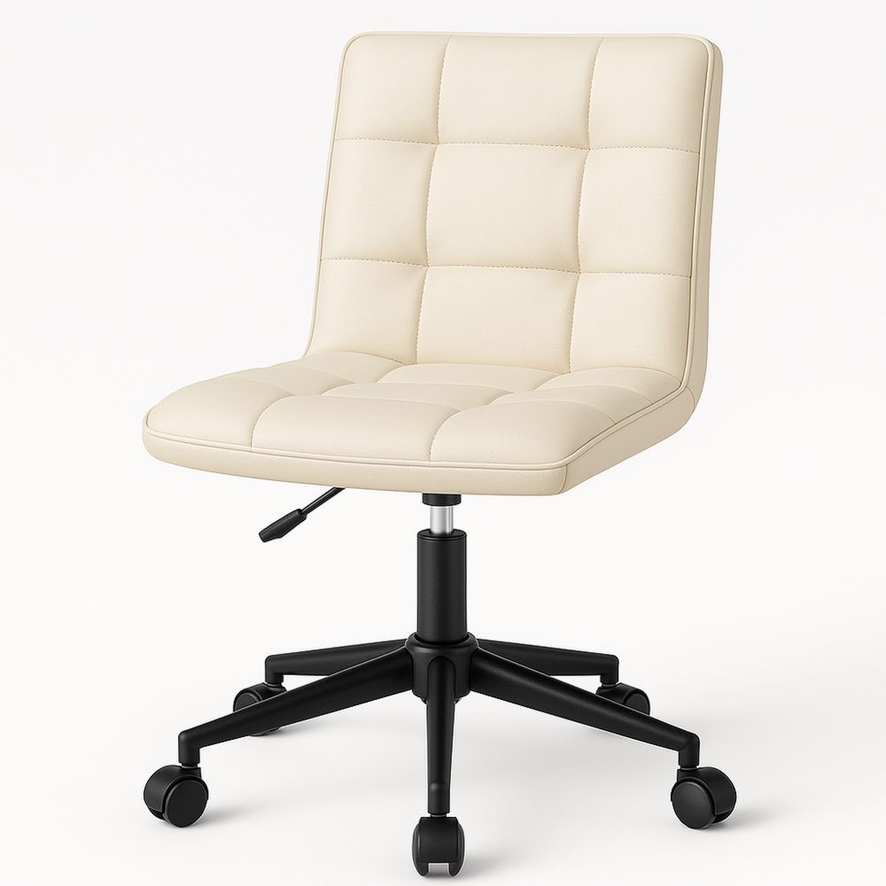 Office Chair PU Leather Adjustable Height Black Base Cream-Sleekwaysy