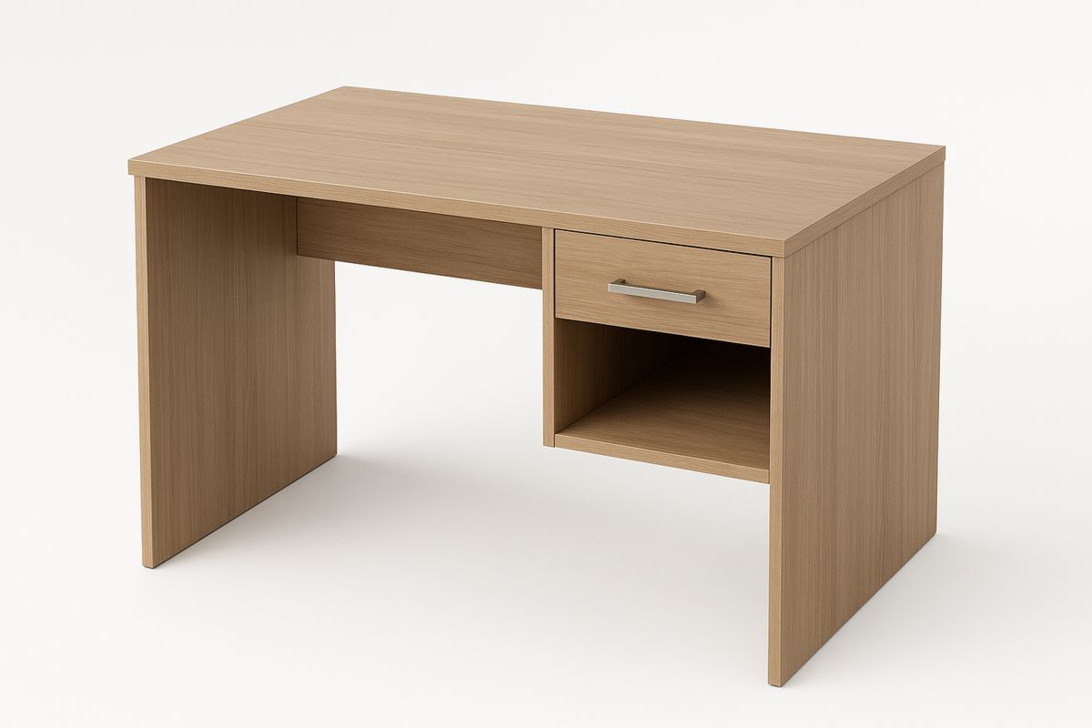 Oak Veneer Desk with Drawer and Shelf 120cm x 60cm x 75cm-Sleekwaysy