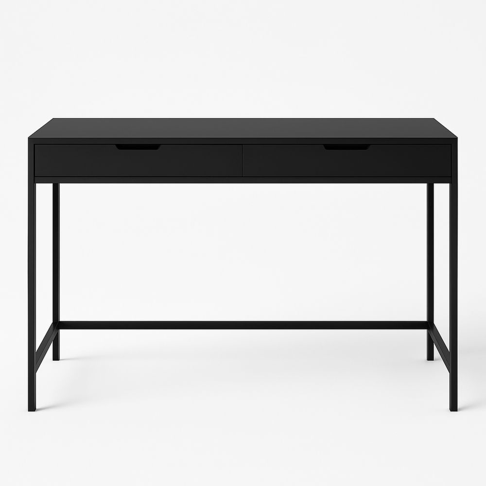 Black MDF Office Desk with Metal Frame and Drawers 120cm-Sleekwaysy