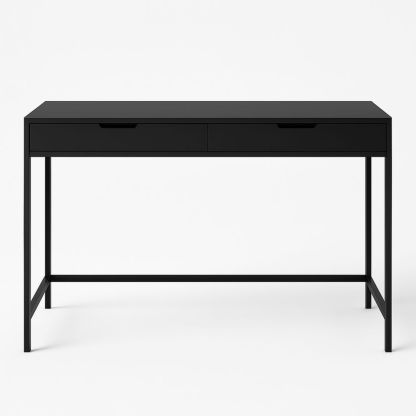 Black MDF Office Desk with Metal Frame and Drawers 120cm-Sleekwaysy