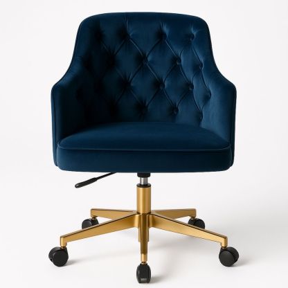 Velvet Office Chair with Adjustable Swivel Metal Base in Blue and Gold-Sleekwaysy