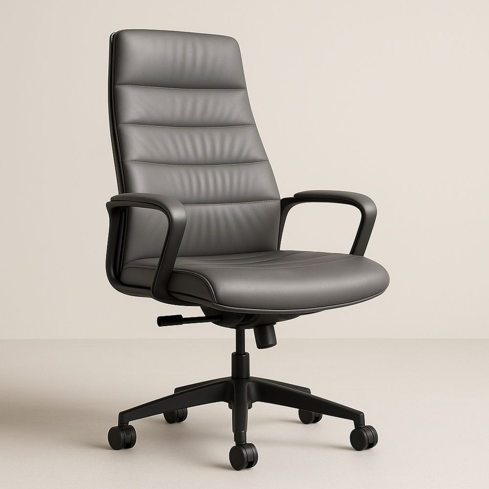 Grey High Back Office Chair PU Leather Swivel 120x60x60cm-Sleekwaysy