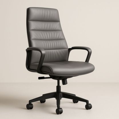 Grey High Back Office Chair PU Leather Swivel 120x60x60cm-Sleekwaysy