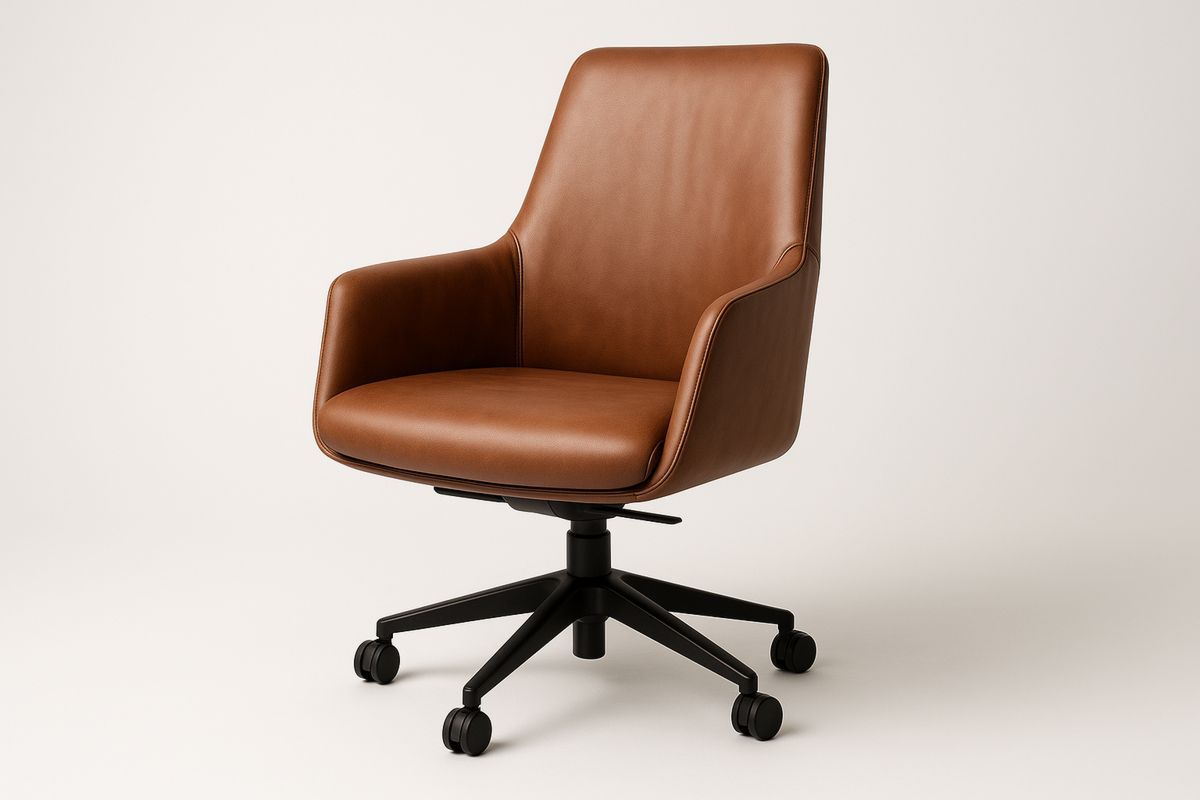 Brown PU Leather Swivel Office Chair with Adjustable Height and Armrests-Sleekwaysy