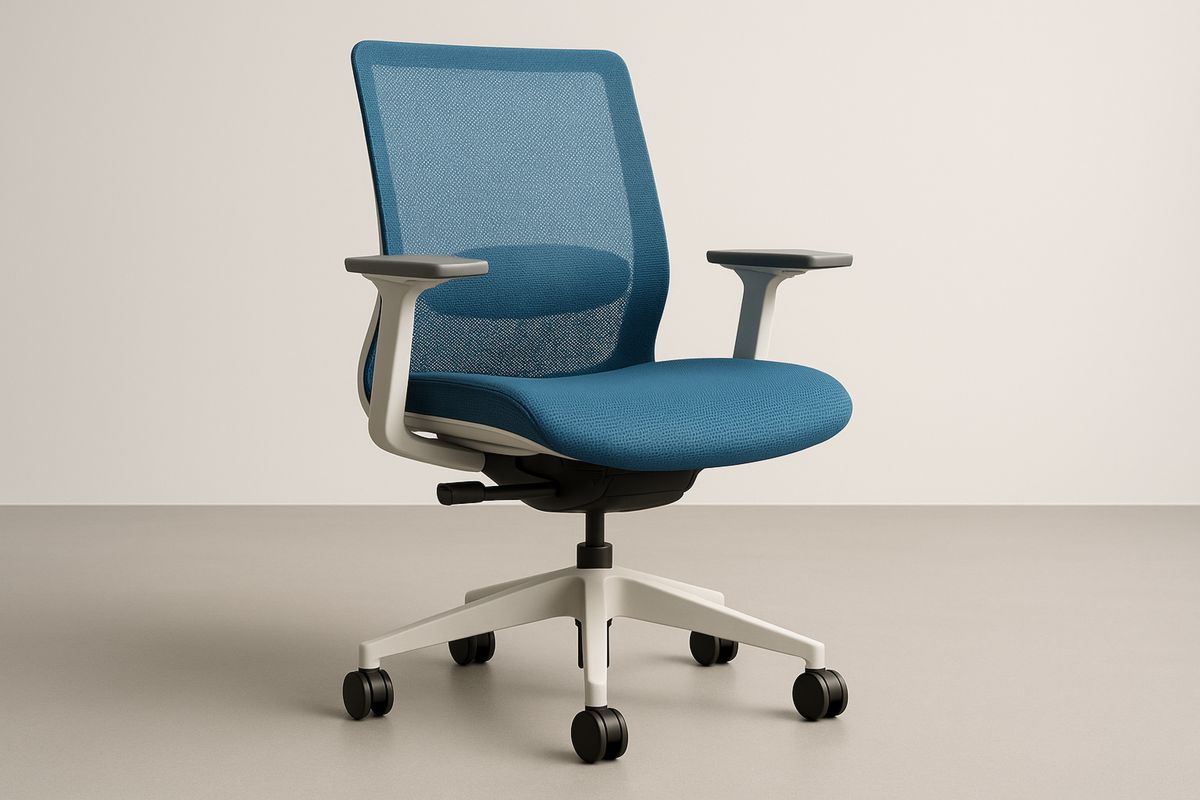 Mesh Back Office Chair with Adjustable Armrests in Blue-Sleekwaysy