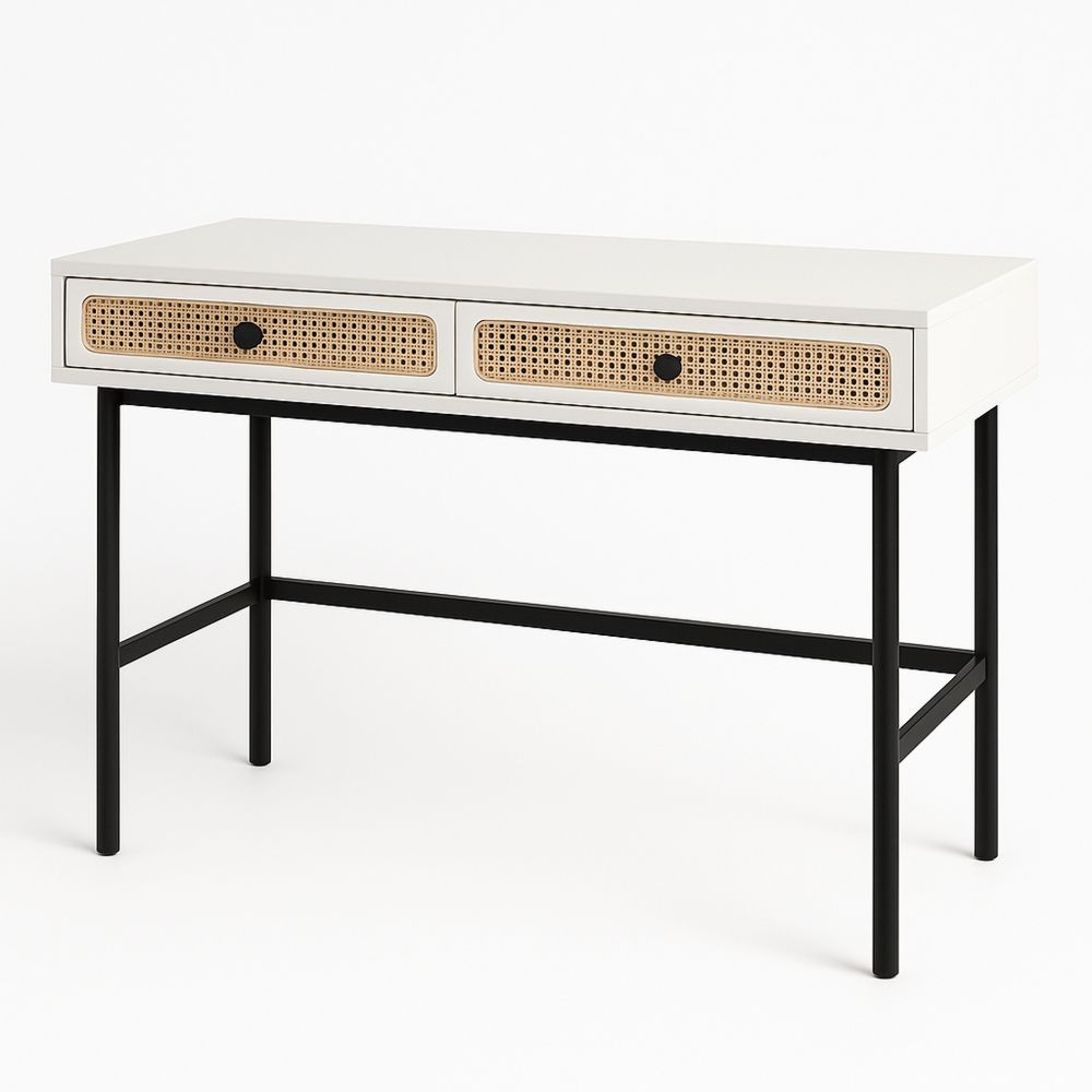 MDF and Steel Desk with Rattan Drawers 110cm White/Black-Sleekwaysy
