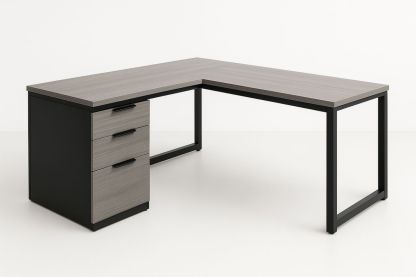 L-Shaped Office Desk Steel Frame 3 Drawers Black/Grey 160x140x75cm-Sleekwaysy