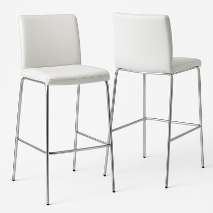 Set of 2 White Faux Leather Bar Stools with Stainless Steel Legs-Formdecory