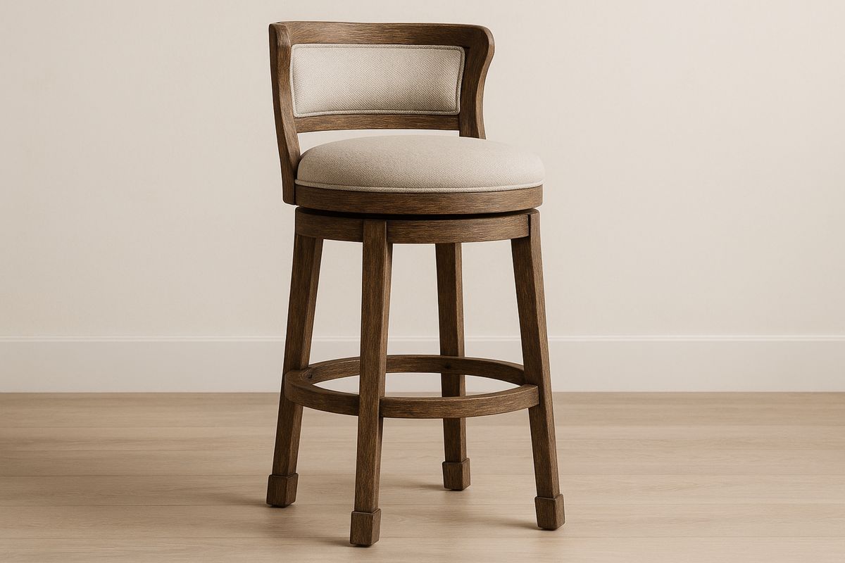 Solid Wood Swivel Bar Stool with Polyester Upholstery Beige-Formdecory