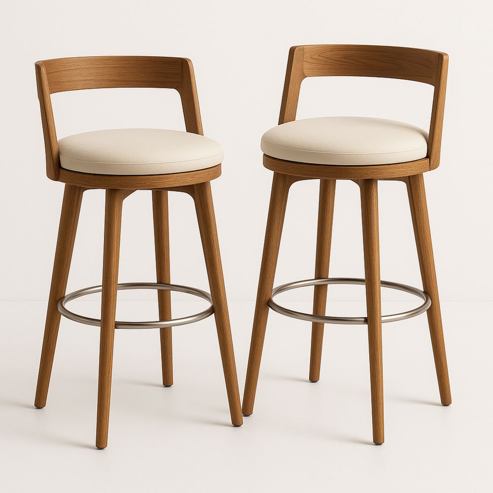 Wooden Swivel Bar Stools Set with Cushioned Seats Oak 75cm-Formdecory