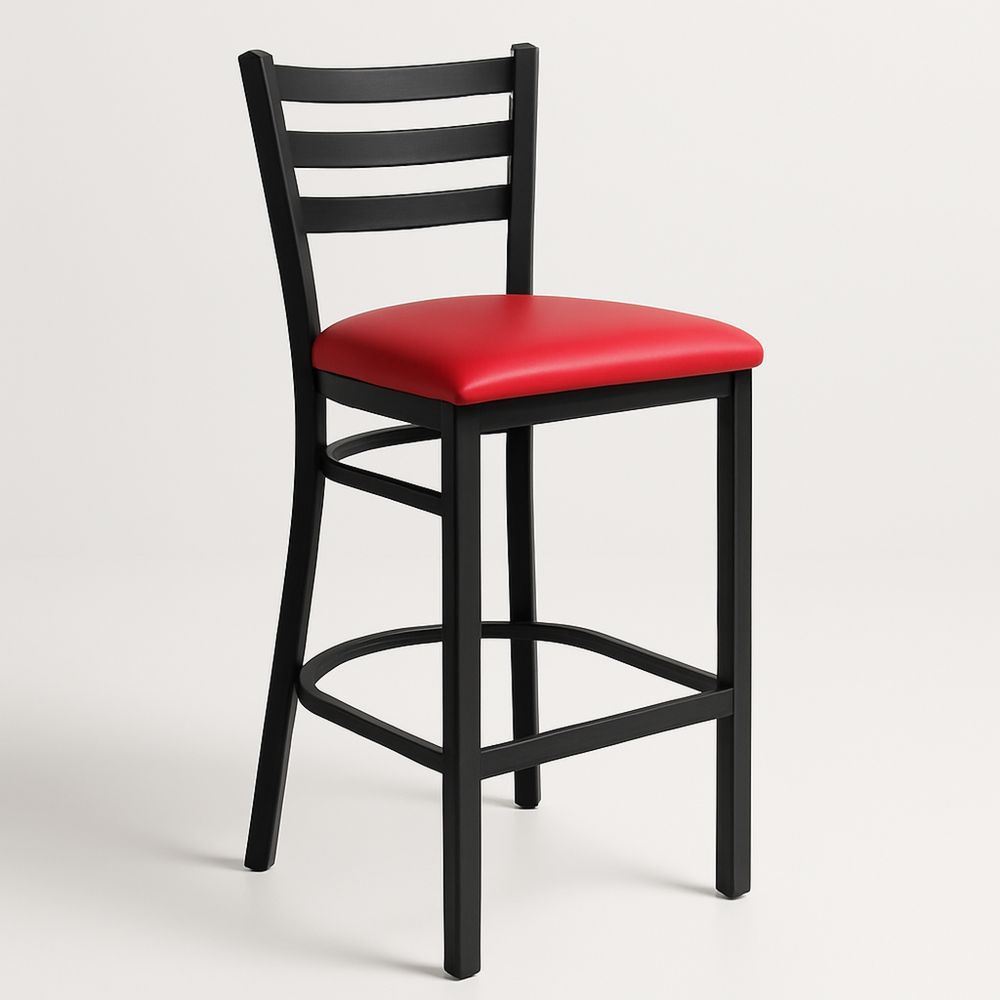Black Metal Frame Bar Stool with Red Seat - 104cm-Formdecory