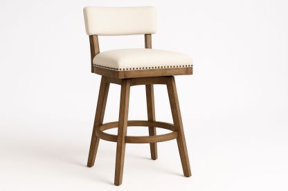 Swivel Bar Stool Oak Frame Polyester Upholstery 110cm Height-Formdecory