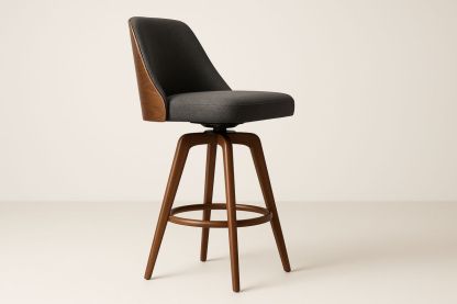 Swivel Bar Stool Dark Grey Fabric Walnut Veneer 112cm-Formdecory