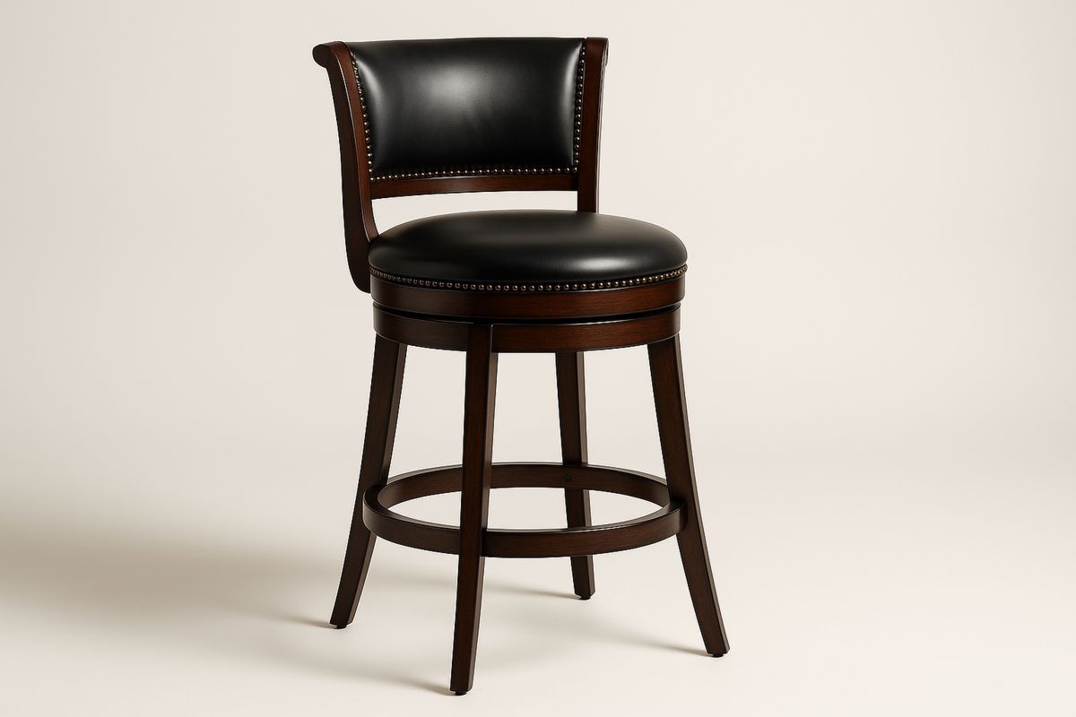 Swivel Bar Stool Black Faux Leather Solid Hardwood 76cm-Formdecory