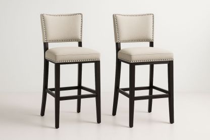 Set of 2 Beige Fabric Bar Stools with Dark Wood Frame, 110cm-Formdecory