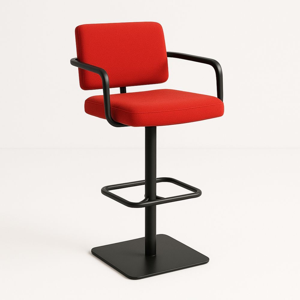 Red Upholstered Swivel Bar Stool with Metal Frame-Formdecory