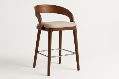 Wood Bar Stool with Polyester Fabric Seat and Stainless Steel Footrest-Formdecory