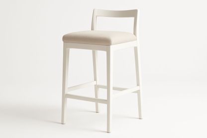 White Solid Wood Bar Stool with Beige Polyester Seat 75cm Height-Formdecory