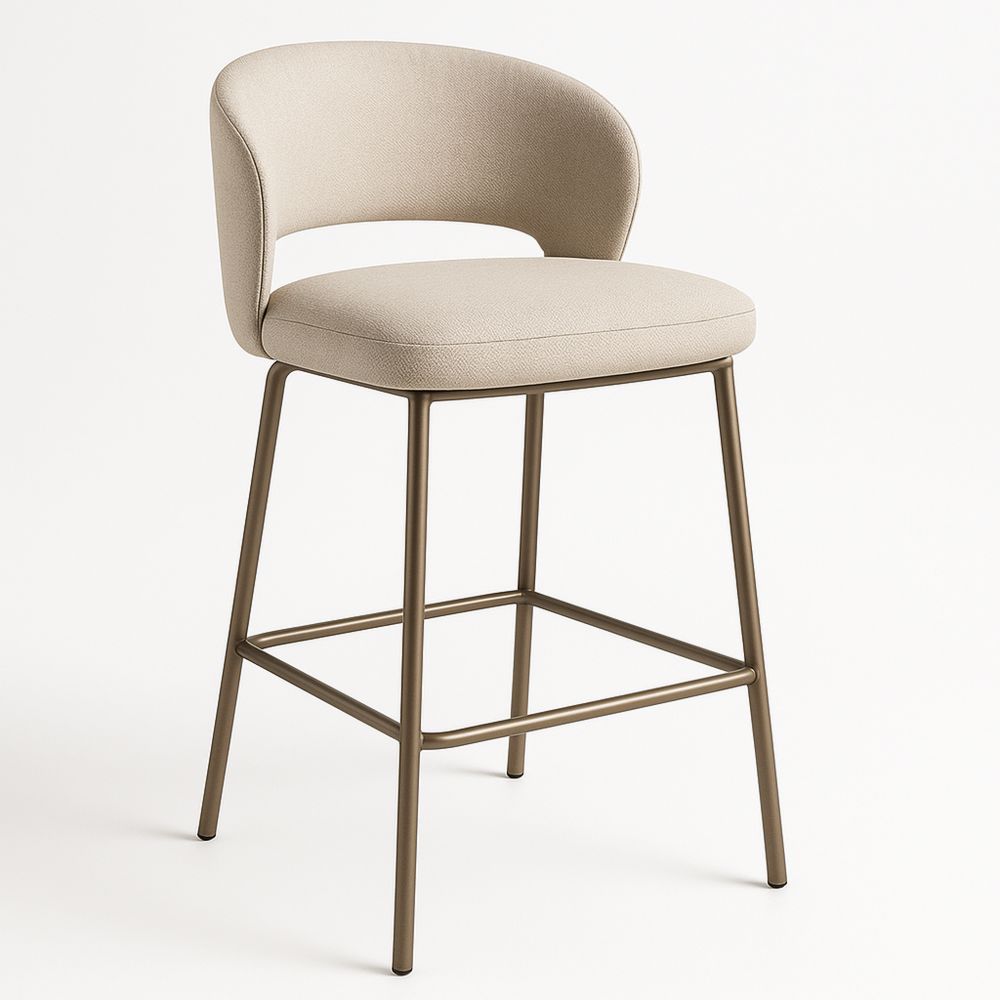 Beige Fabric Bar Stool with Metal Frame 102cm-Formdecory