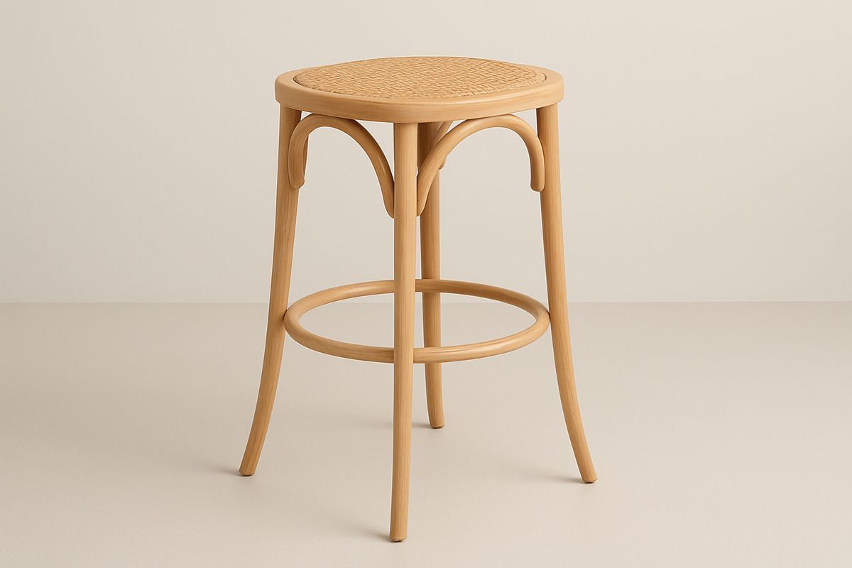 Natural Solid Wood Bar Stool with 75cm Woven Seat-Formdecory
