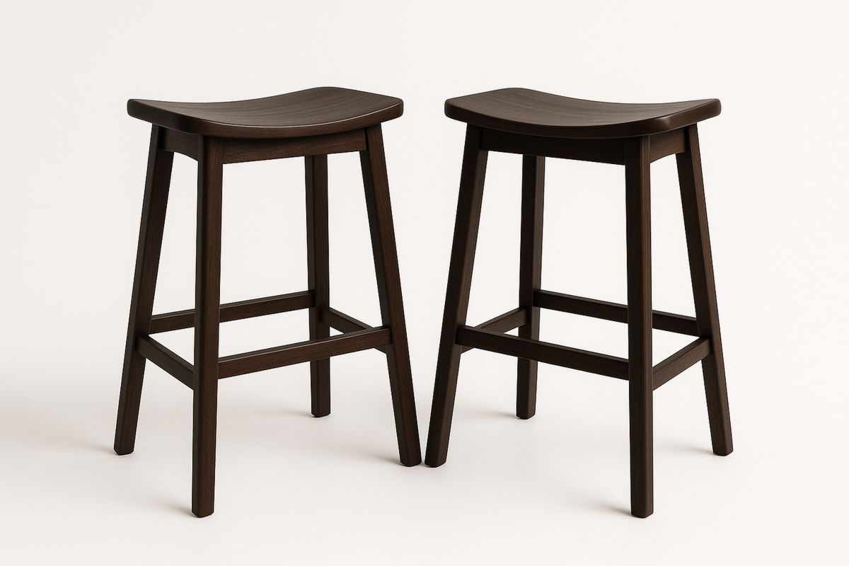 Set of 2 Wooden Bar Stools with Curved Seat 75cm Height-Formdecory