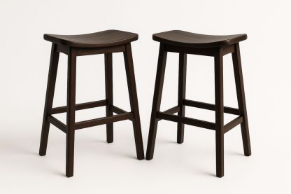 Set of 2 Wooden Bar Stools with Curved Seat 75cm Height-Formdecory