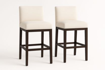 Set of 2 Cream Fabric Bar Stools with Dark Wood Frame 75cm Height-Formdecory