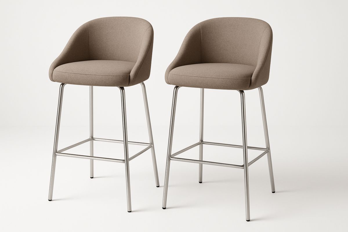 Set of 2 Beige Upholstered Steel Bar Stools 100 cm-Formdecory