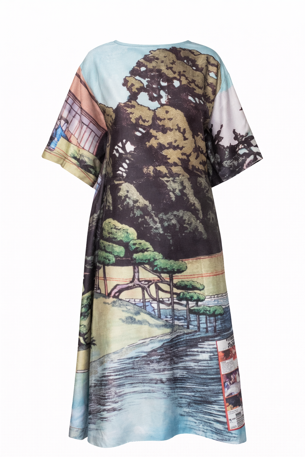 Landscape Print Oversized Silk-Blend Dress