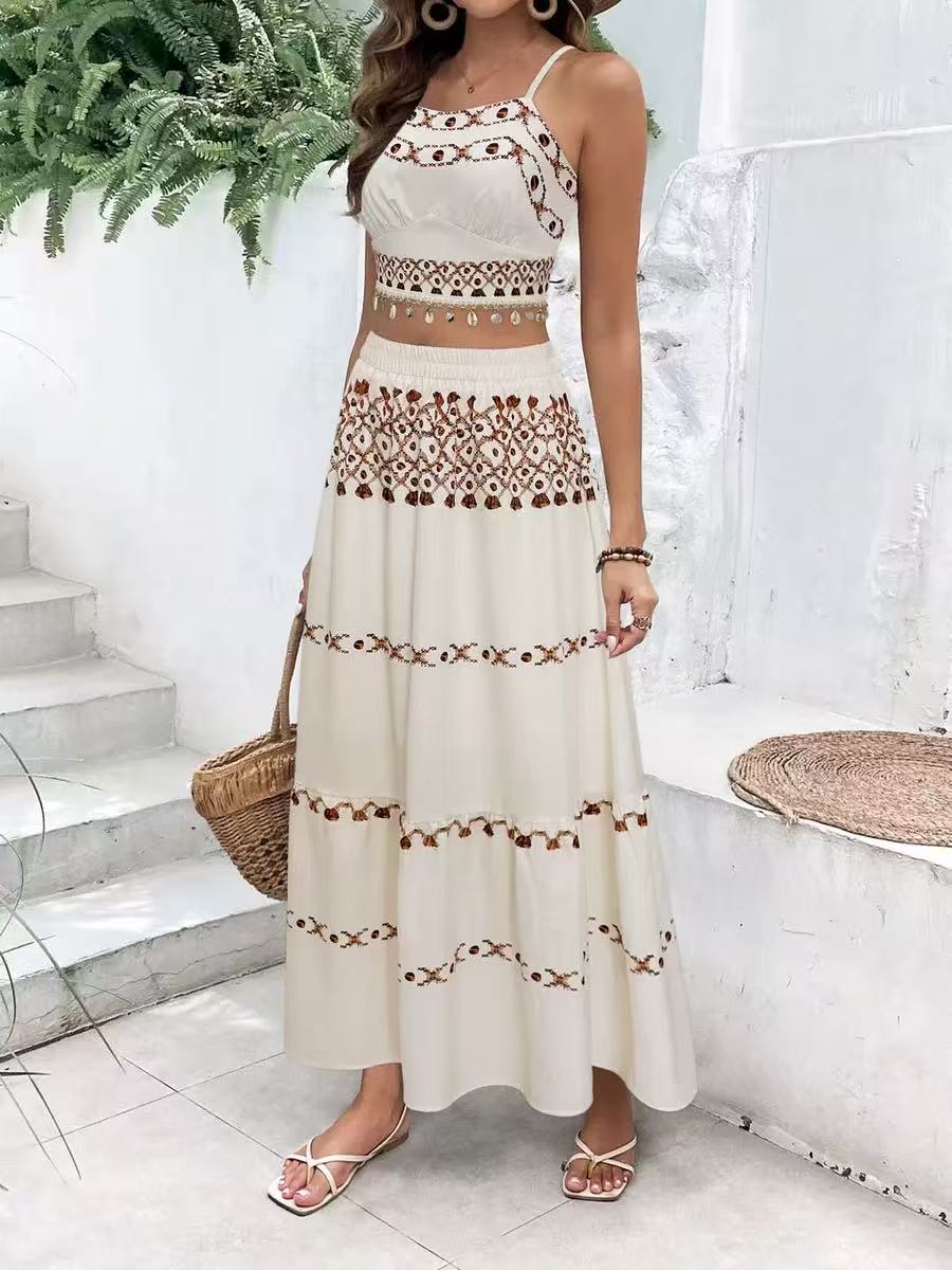White Soft Floral Embroidered Maxi Set