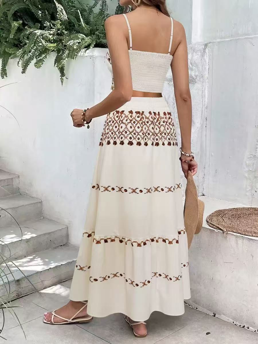 White Soft Floral Embroidered Maxi Set