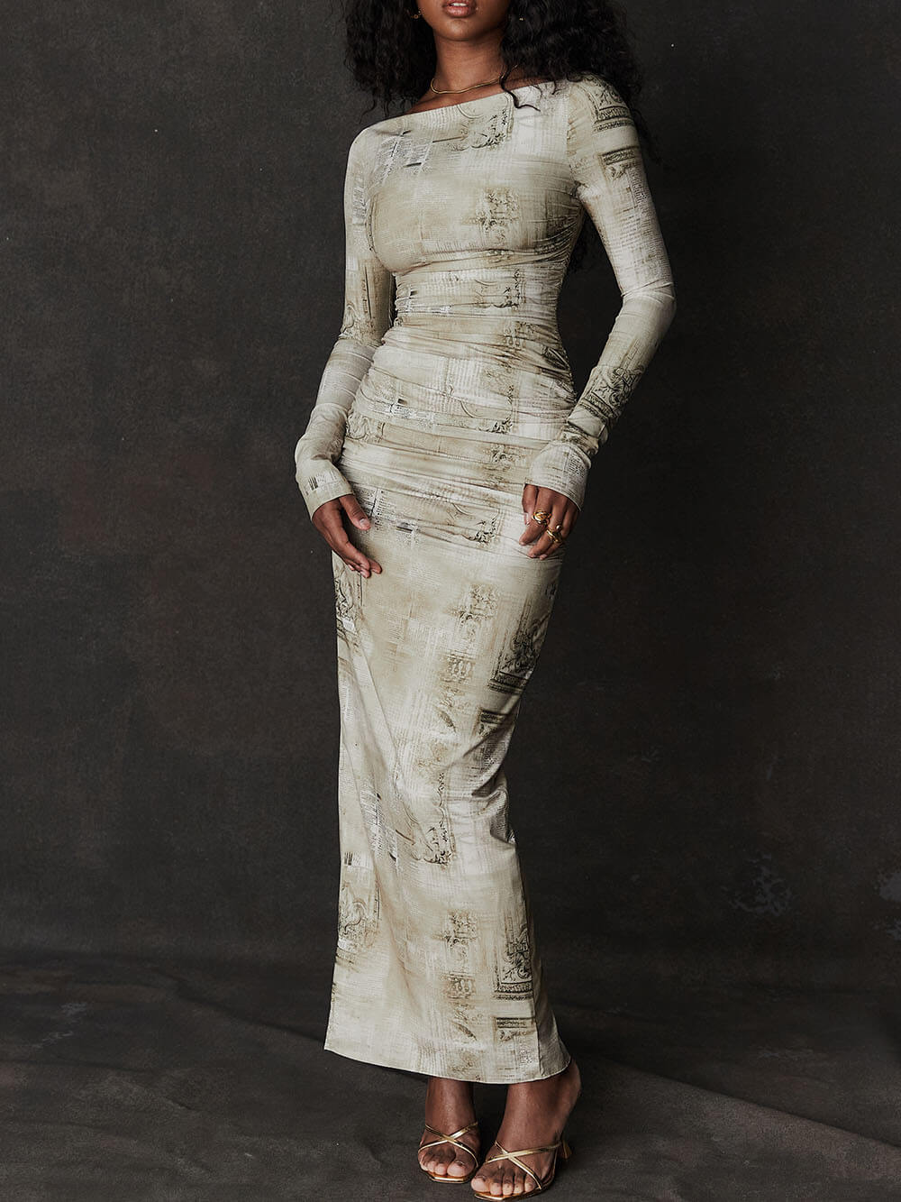Pale Sage Print Maxi Dress-Massicos