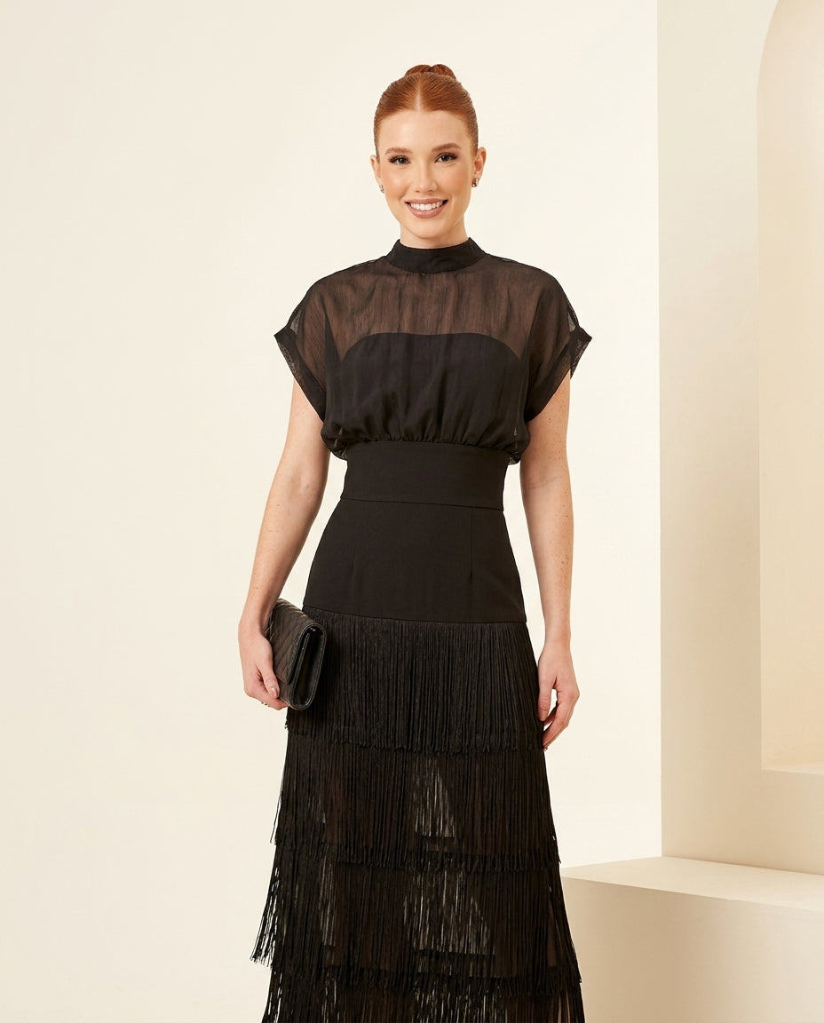 Black Charm Evening Lace Maxi Dress Black Maxi Dress with Asymmetric silhouette and Textured texture, front view product image for Date Night, a Palm Springs weekend, US Coastal Glam by Massicos