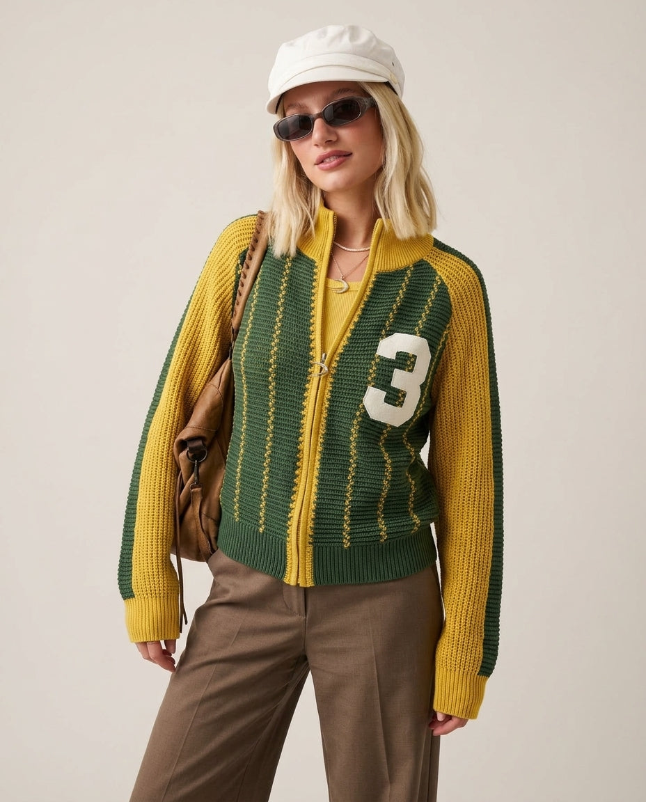 Sage Muse Summer Striped Jacket Sage Jacket with Relaxed Fit silhouette and Ribbed Knit texture, front view product image for Weekend Styling, a polished coastal brunch, US East / Hamptons Elite by Massicos