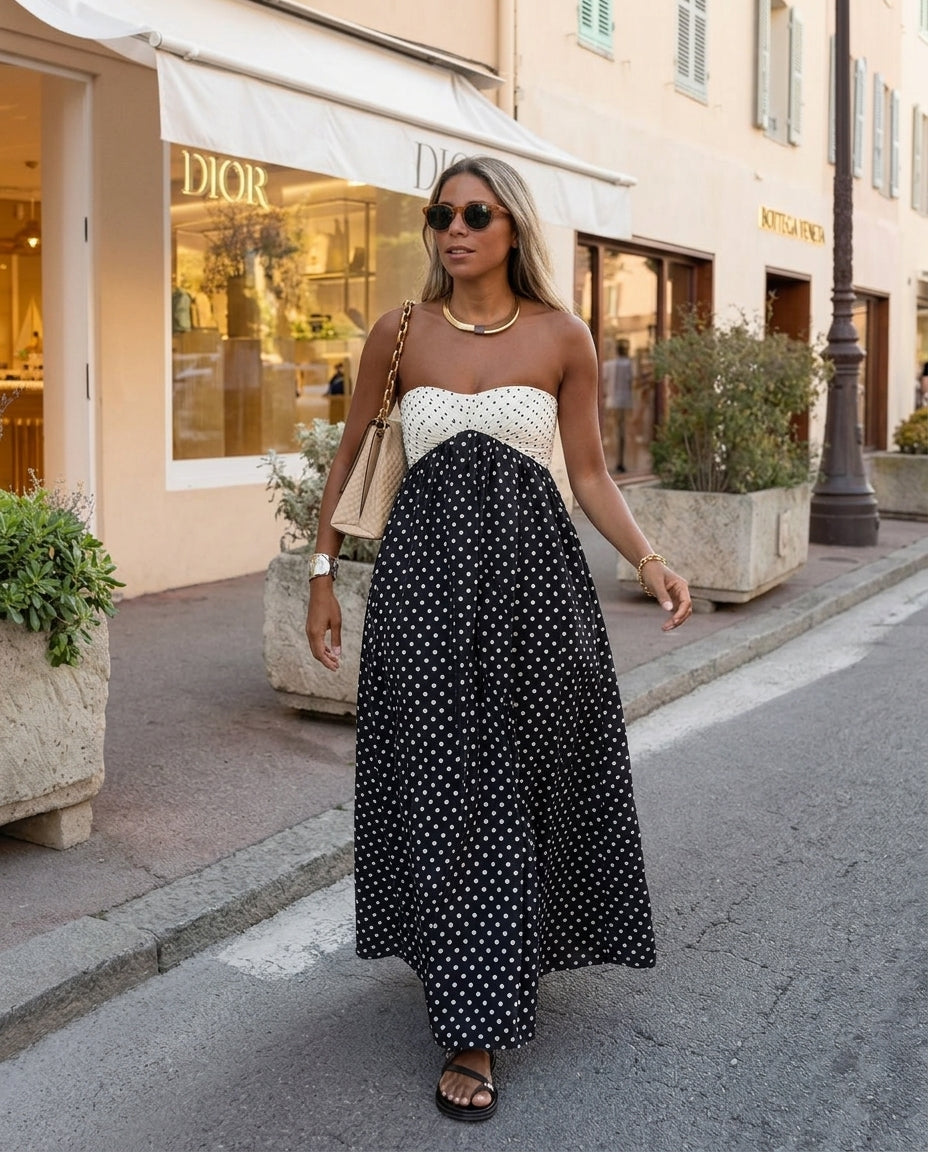 Black Velvet Resort Printed Maxi Dress Black Maxi Dress with Asymmetric silhouette and Textured texture, front view product image for Resort Wear, Evening in Amalfi, Euro Chic Premium by Massicos