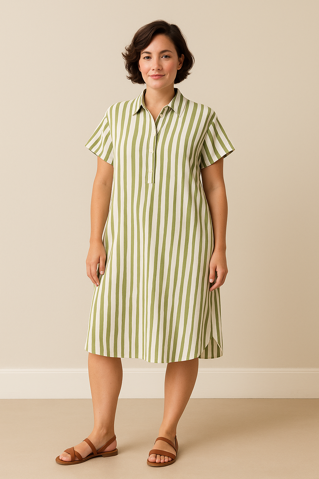Green Striped Button Placket Dress product image 1