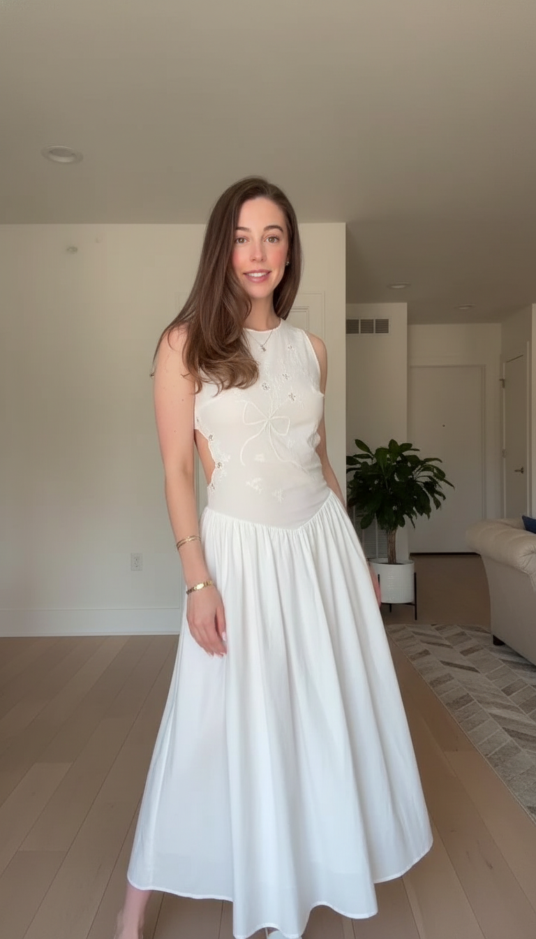 White Embroidered Print Embroidered Cutout Sides Maxi Dress product image 1