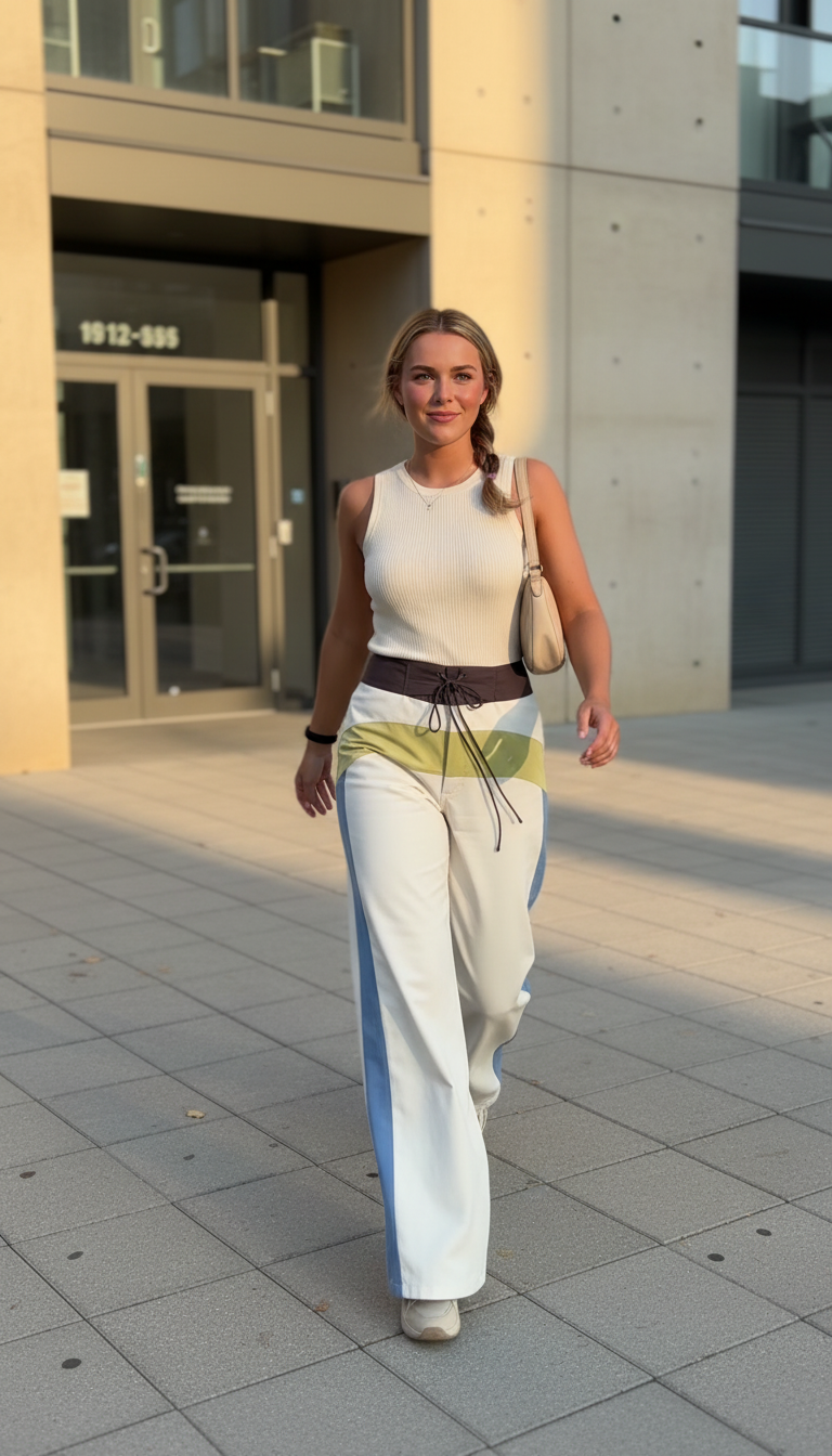 Cream Color-Block Print Lace Wide-Leg Pant Set product image 1