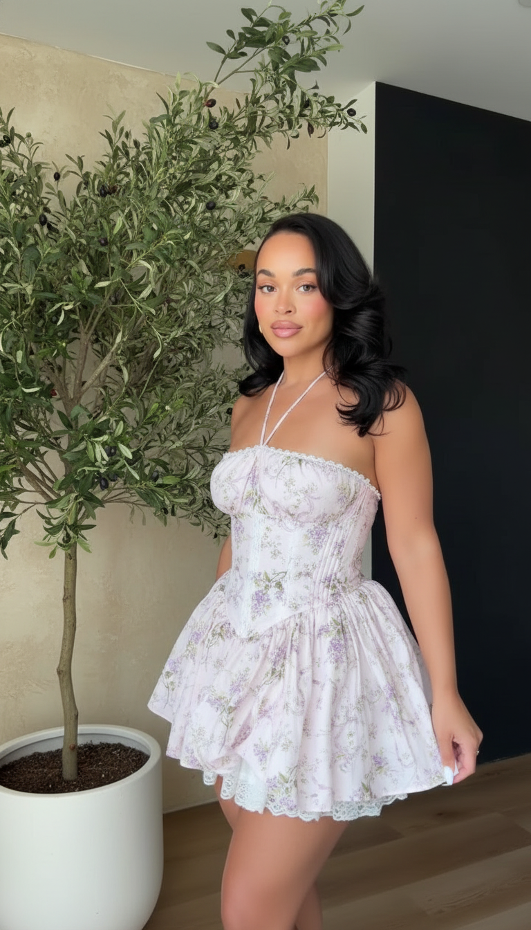 Pink Floral Lace Corset Mini Dress product image 1