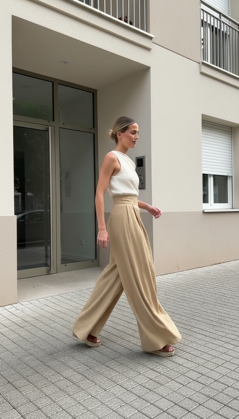 Beige Pleated Wide-Leg Pleats Pant Set product image 1