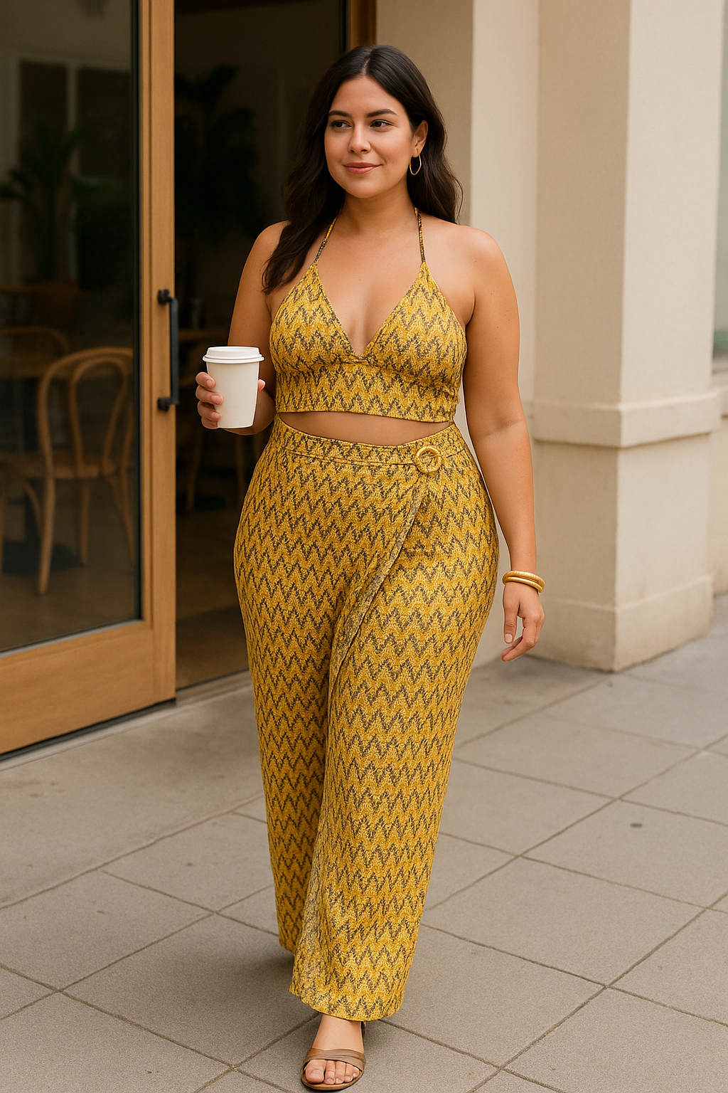 Yellow Geometric Print Halter Wrap Pant Set product image 1