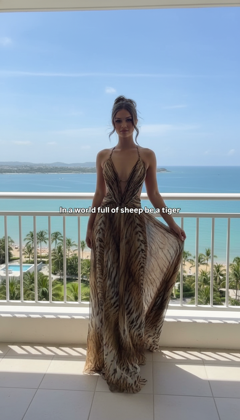 Brown Animal Print Backless Open-Back Maxi Dress product image 1