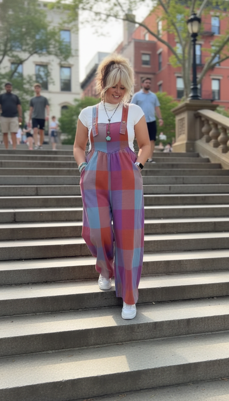 Checkered Print Wide-Leg Pockets Straps Wide-Leg Jumpsuit product image 1