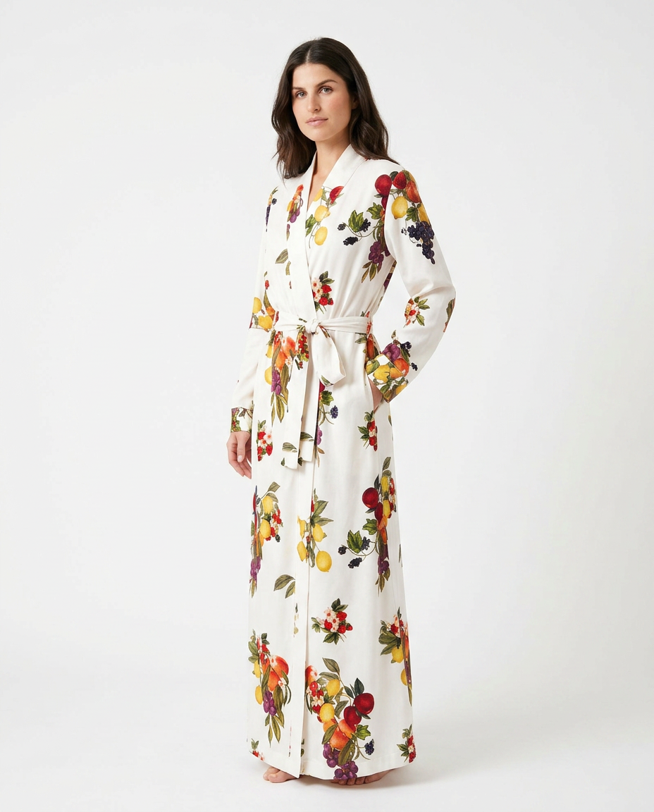 Ivory Aura Resort Printed Jacket Ivory Jacket with Asymmetric silhouette and Satin texture, clean studio product view for Resort Wear, a London dinner reservation, Euro Chic Premium by Massicos