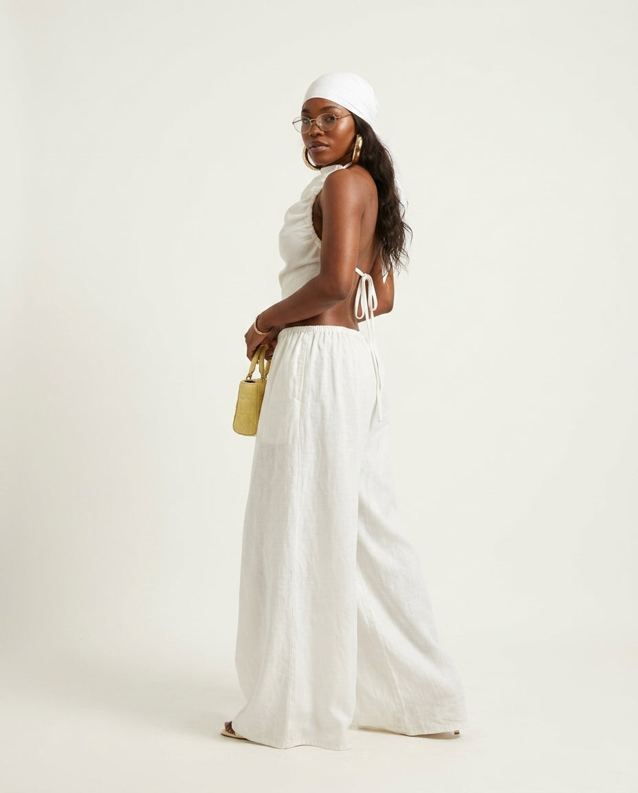 Ivory Whisper Summer Two-Piece Set Ivory Two-Piece Set with Asymmetric silhouette and Textured texture, clean studio product view for Summer Getaway, Sunset in Malibu, US Coastal Glam by Massicos