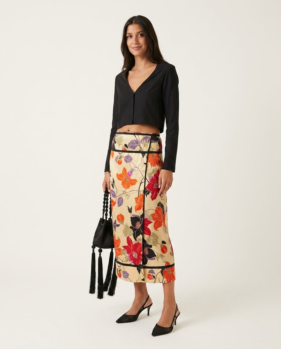Black Whisper Summer Floral Two-Piece Set Black Two-Piece Set with Asymmetric silhouette and Textured texture, clean studio product view for Beach Dinner, Coffee in Marais, Euro Chic Premium by Massicos